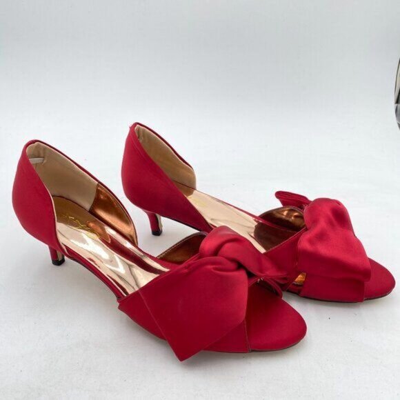 XYD Red Bowknot Low Heel D'Orsay Pumps Peep Toe Slip On Dress Evening Sandal - Picture 4 of 8